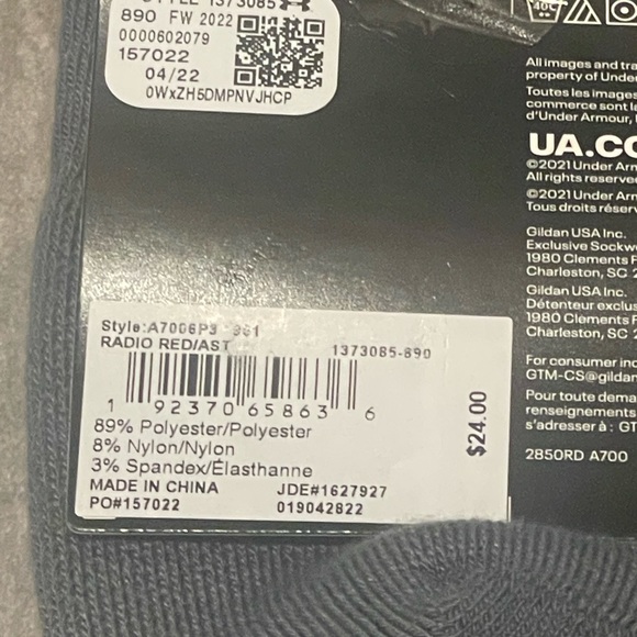 Under Armour Crew 3 Pair Socks Red Navy Gray 1373085 890 XL New With Tags - Picture 5 of 6